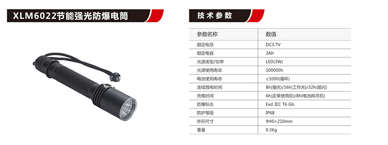 XLM6022节能强光防爆手电筒